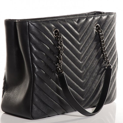 Saint Laurent Sheepskin Classic Matelasse Chevron Large Monogram Shopping Bag Black 3 of 18