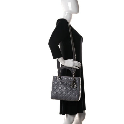 Christian Dior Lambskin Cannage Medium Lady Dior Crystal Strap Grey 2 of 15