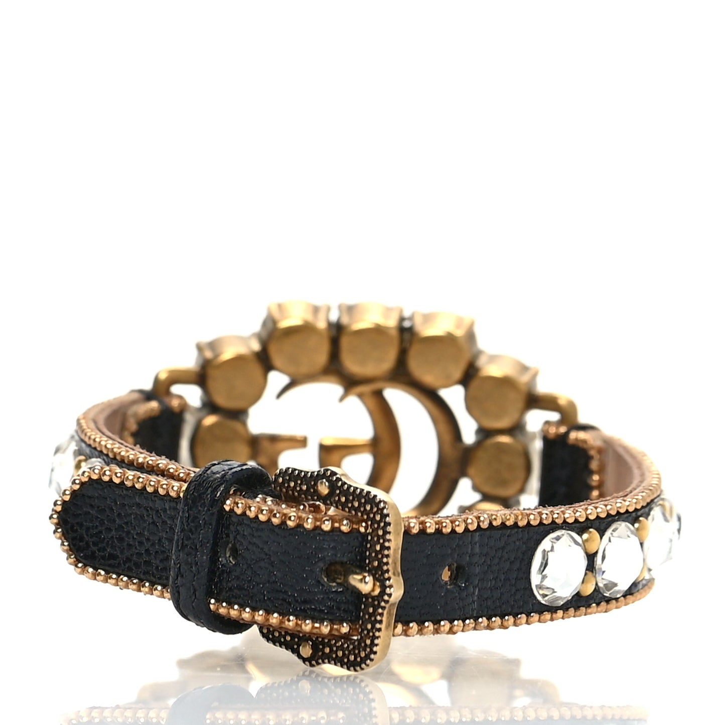 Calfskin Crystal Double G Bracelet Black