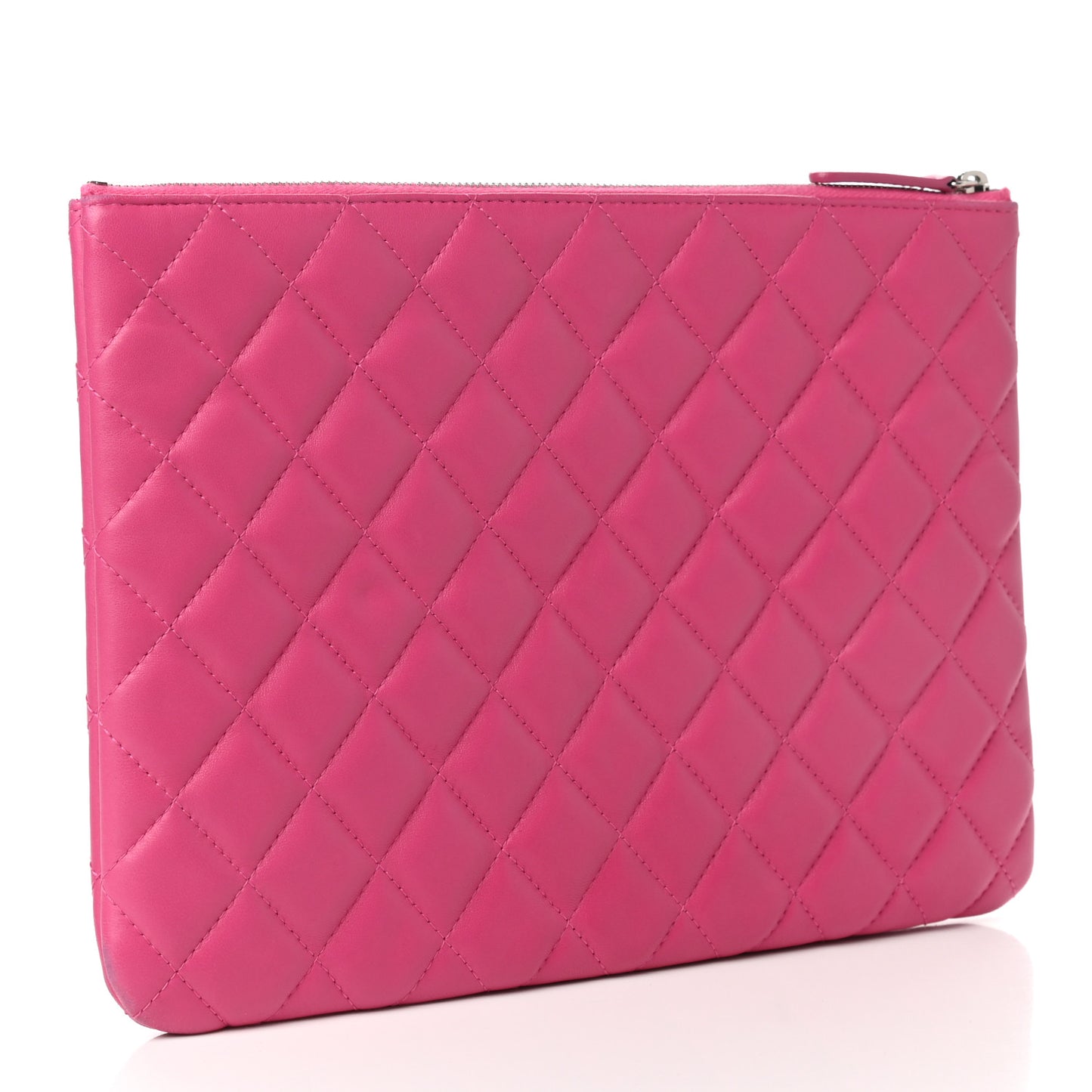 Lambskin Quilted Medium Cosmetic Case Dark Pink