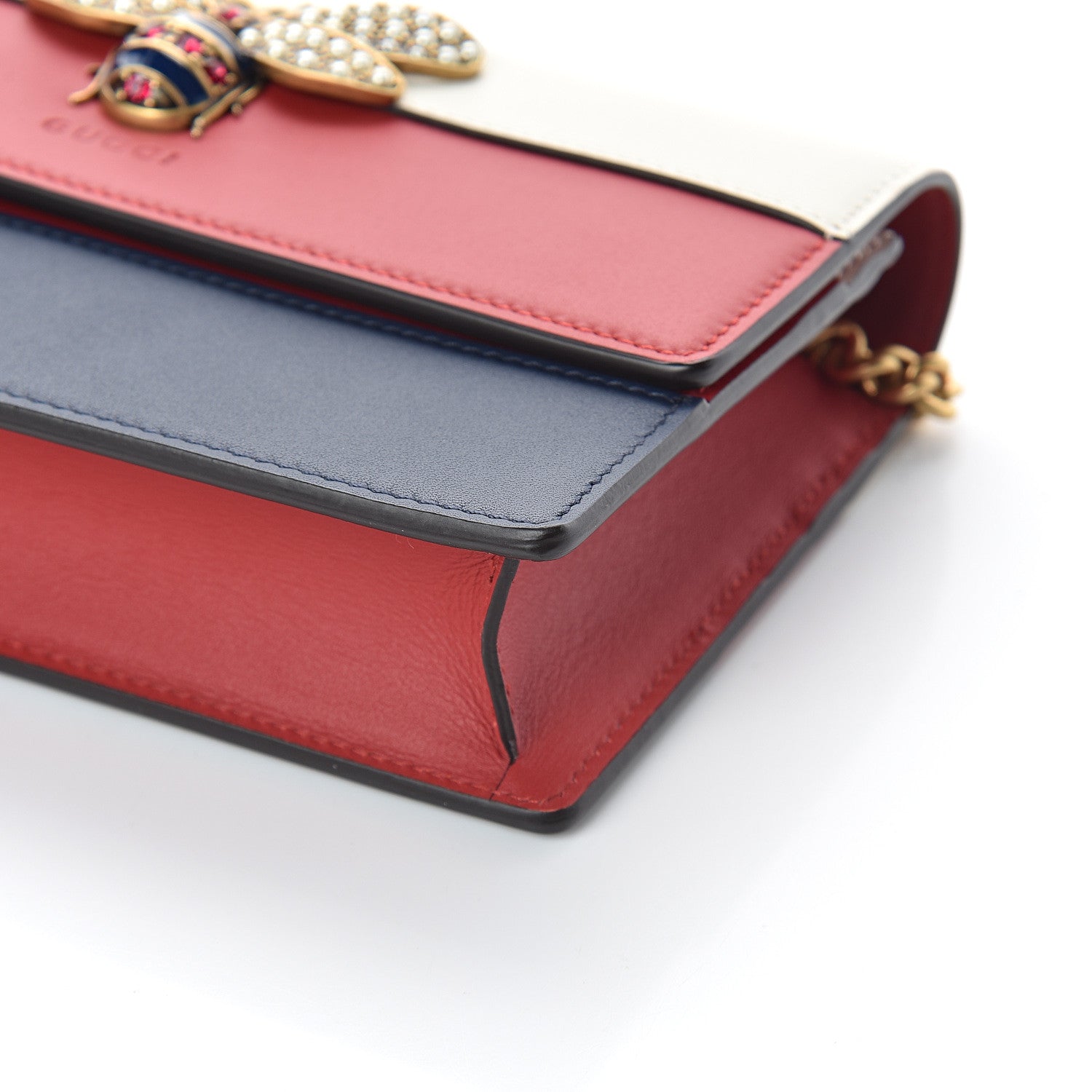 Gucci Calfskin Queen Margaret Chain Wallet Blue Agata Hibiscus Red Mystic White 7 of 8