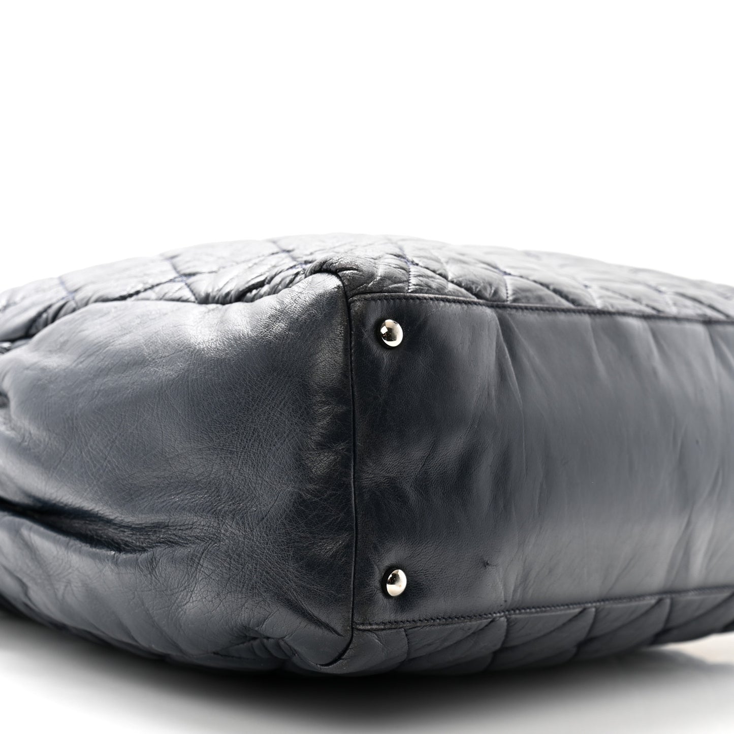 Lambskin Quilted Hidden Chain Tote Navy