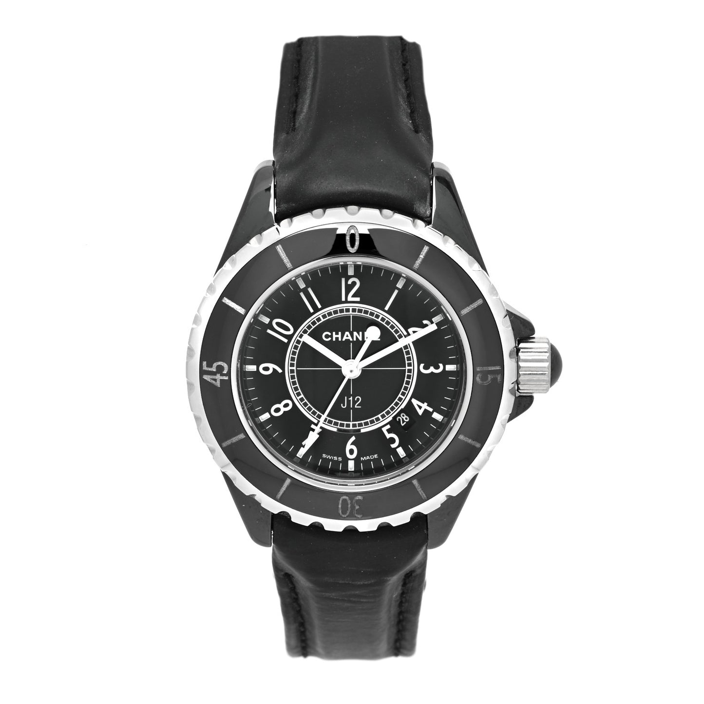 Stainless Steel Ceramic Calfskin 33mm J12 Quartz Watch Black