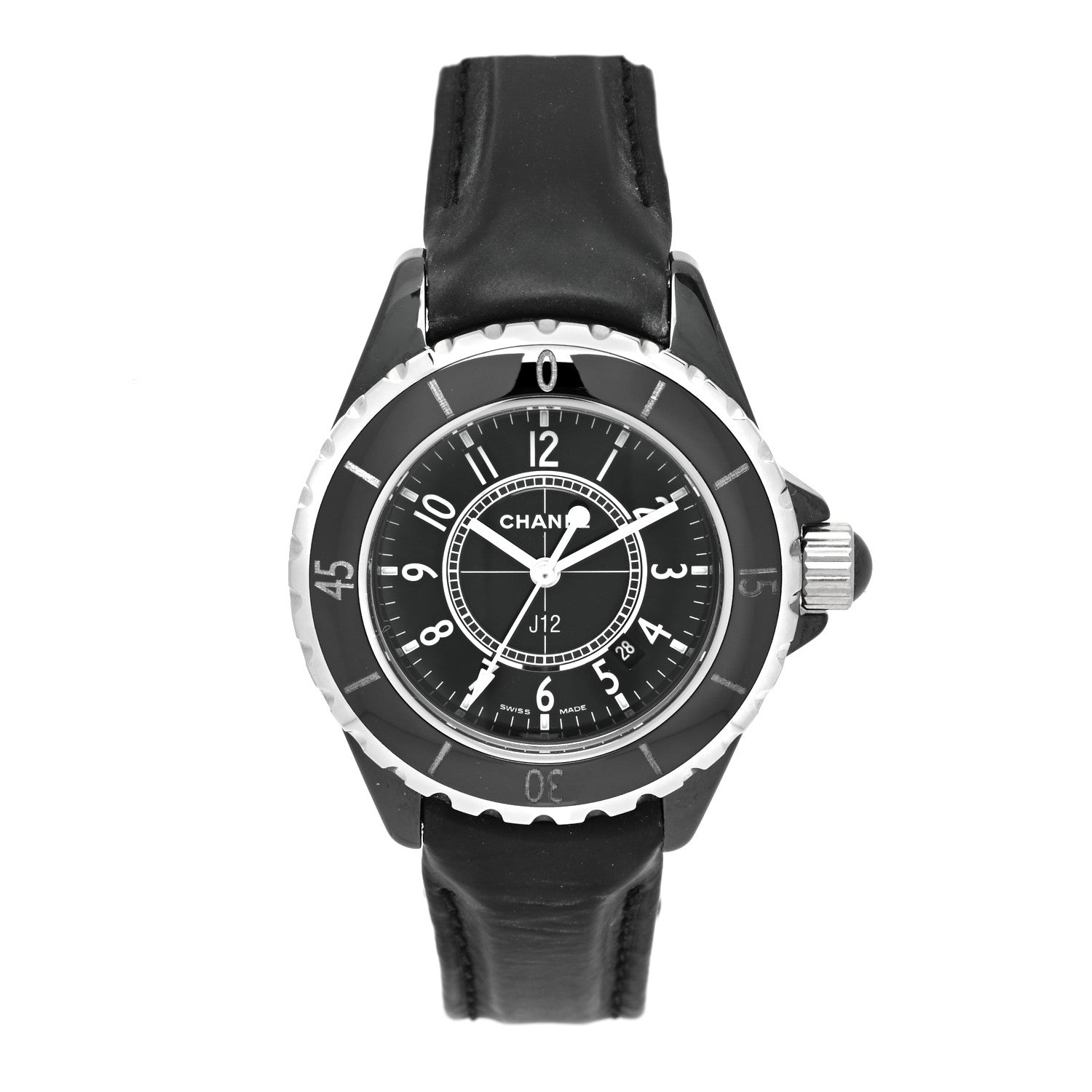 Chanel Stainless Steel Ceramic Calfskin 33mm J12 Quartz Watch Black 1 of 8