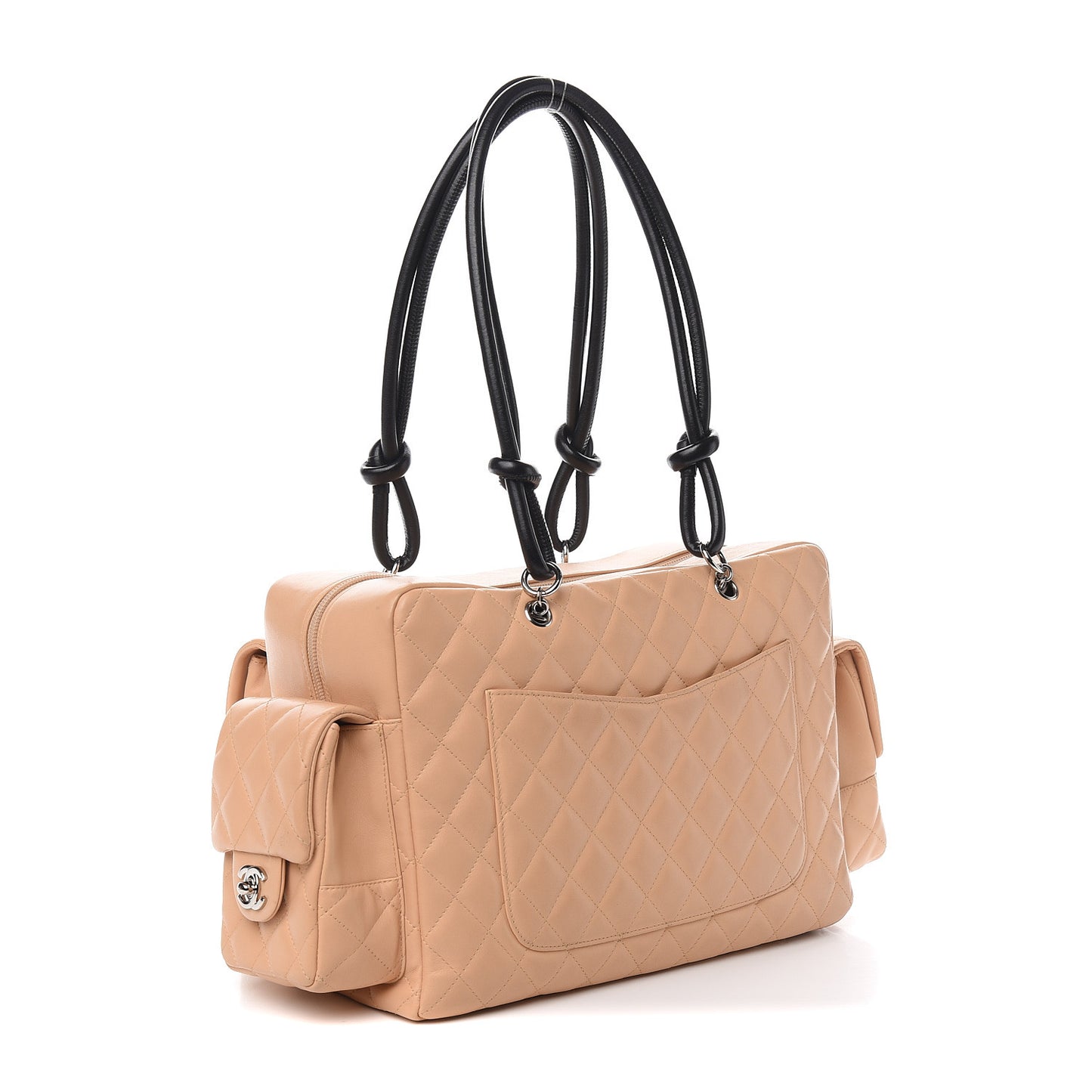 Calfskin Quilted Large Cambon Multipocket Reporter Beige Black