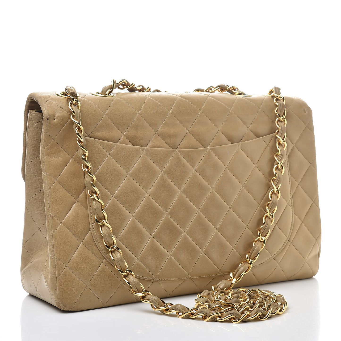 Lambskin Quilted Maxi Single Flap Dark Beige