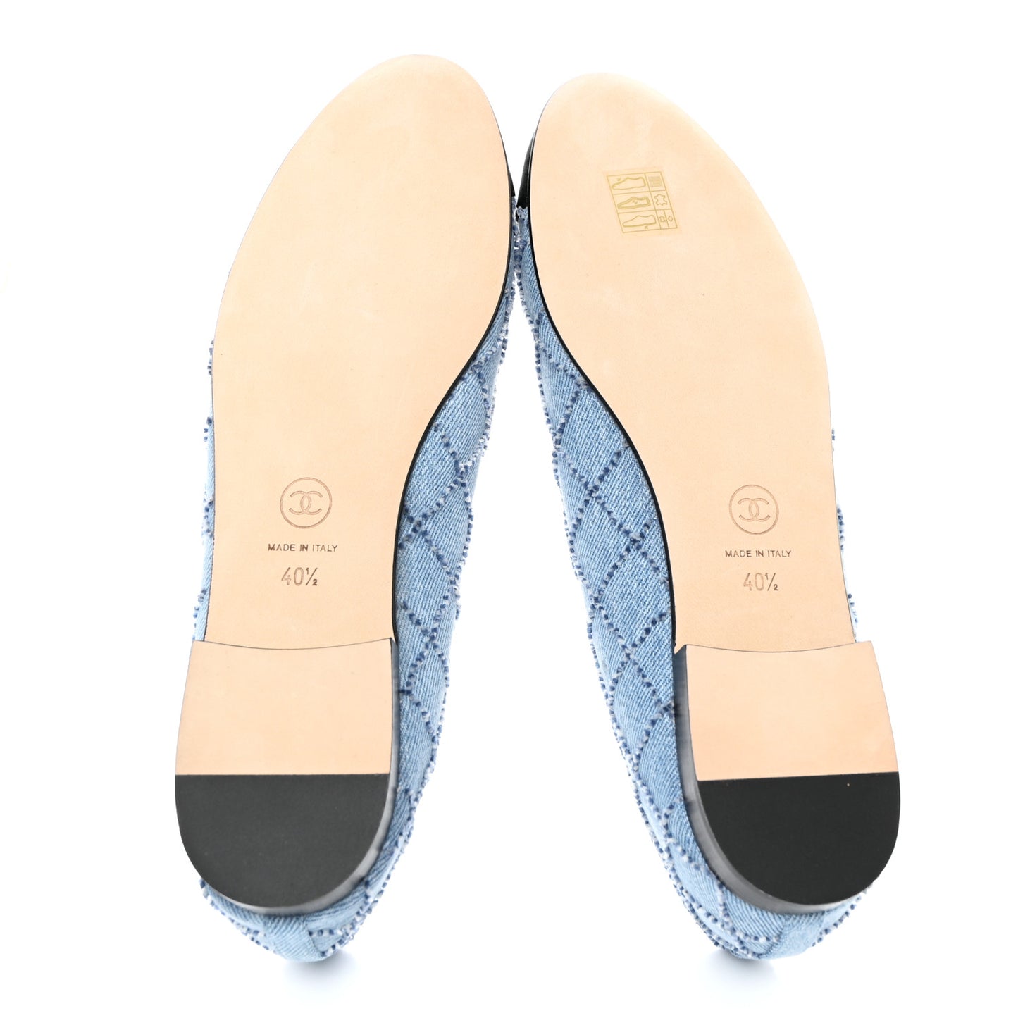 Denim Embroidered Grosgrain CC Cap Toe Ballerina Flats 40.5 Blue Black