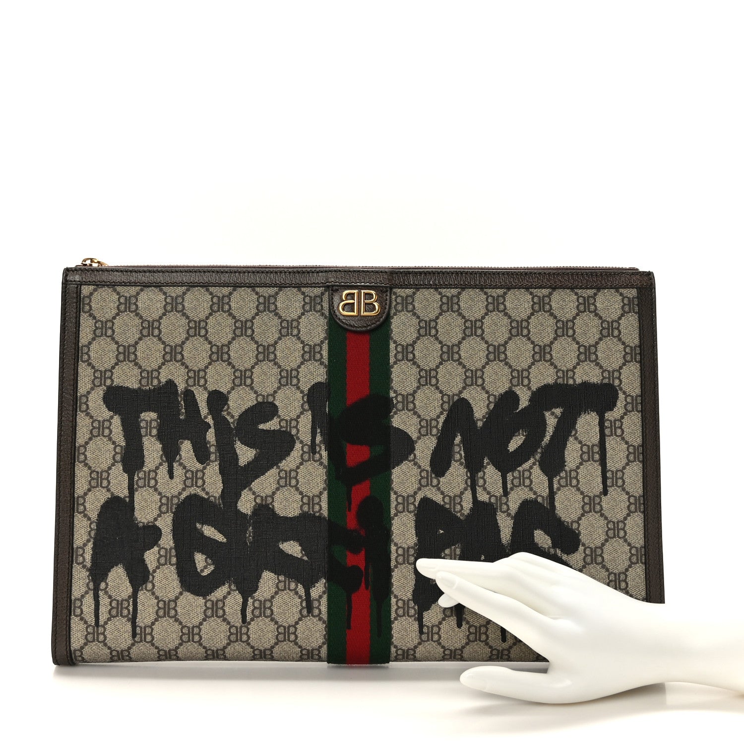 Gucci X BALENCIAGA BB Monogram Web Graffiti Ophidia Laptop Pouch Beige New Acero 2 of 8