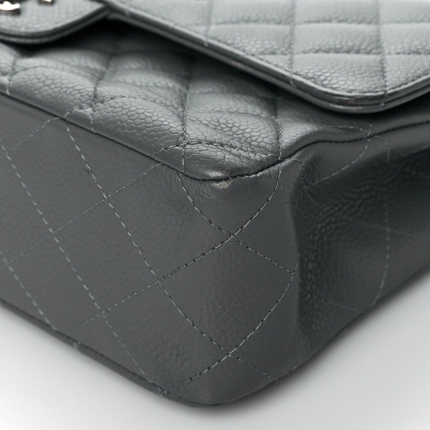 Caviar Quilted Medium Double Flap Grey
