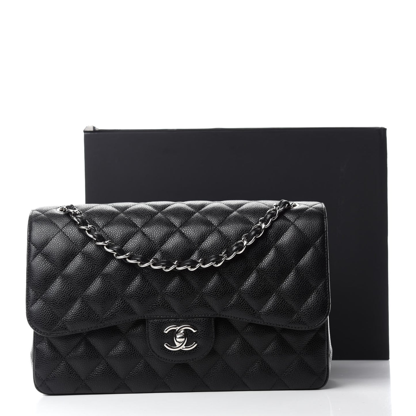 Caviar Quilted Jumbo Double Flap Black