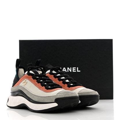 Chanel Fabric Suede CC Sneakers 37.5 White Light Grey Pink 10 of 10