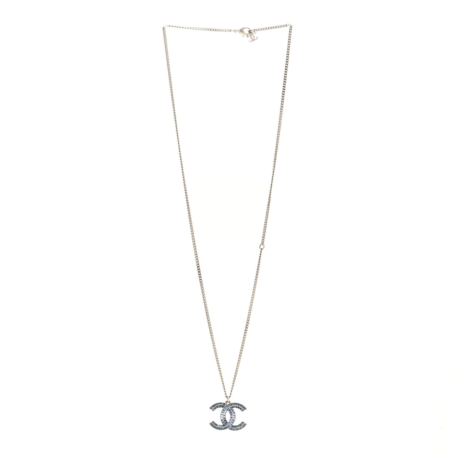 Chanel Crystal Baguette CC Necklace Blue 3 of 6