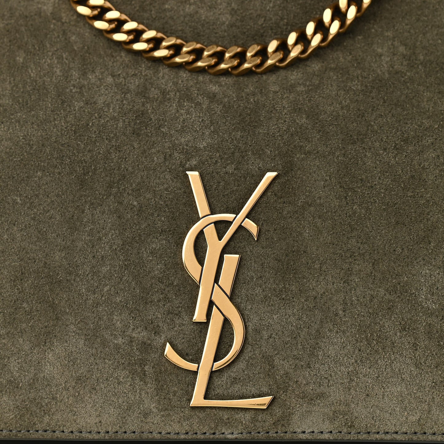Suede Medium Reversible Monogram Kate Satchel Olive