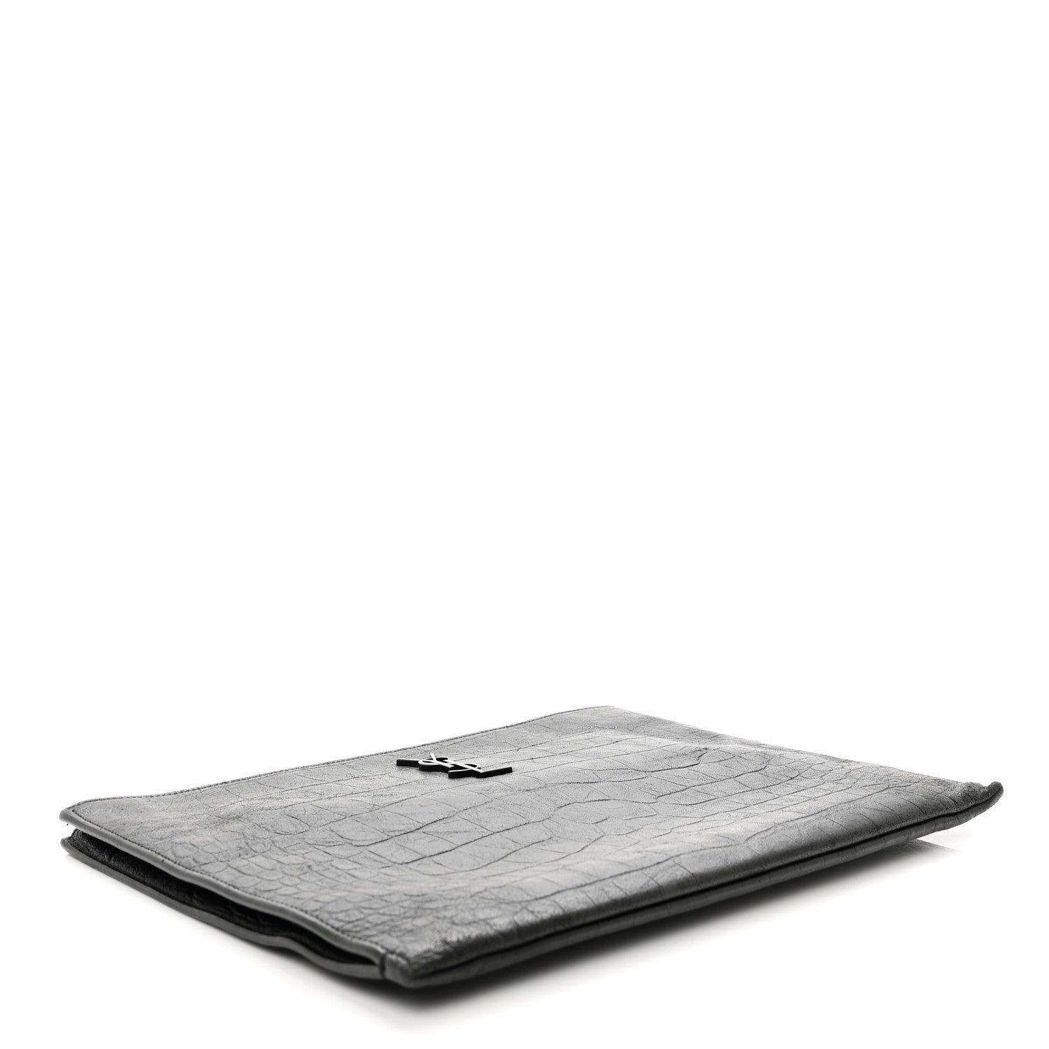 Saint Laurent Calfskin Crocodile Embossed Monogram iPad Case Black 4 of 8