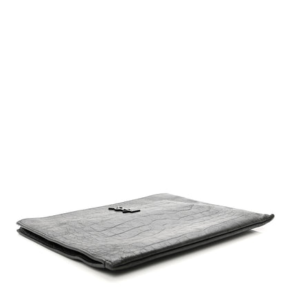 Saint Laurent Calfskin Crocodile Embossed Monogram iPad Case Black 4 of 8