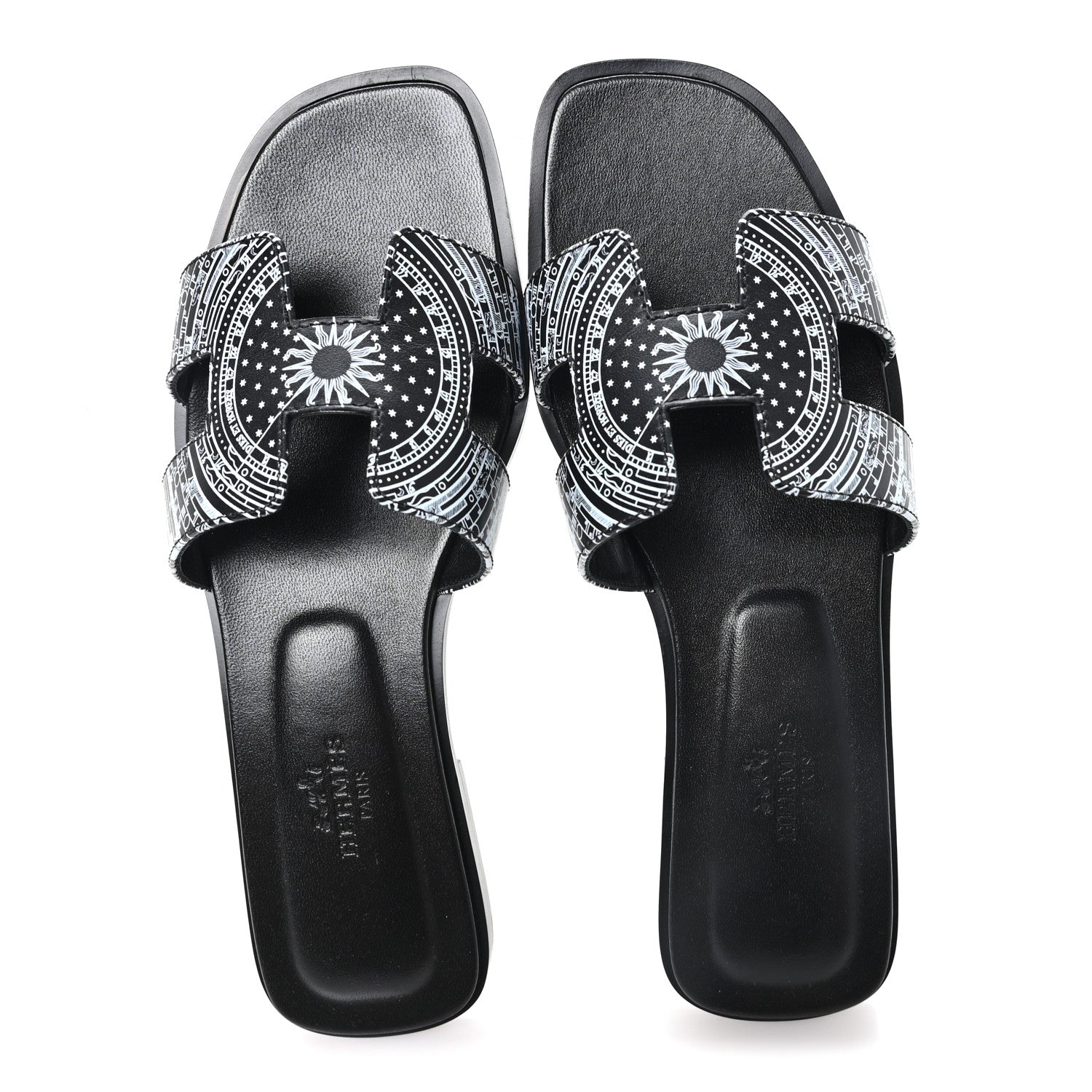 Hermes Calfskin Astrologie Bandana Oran Sandals 35.5 Black White 2 of 10