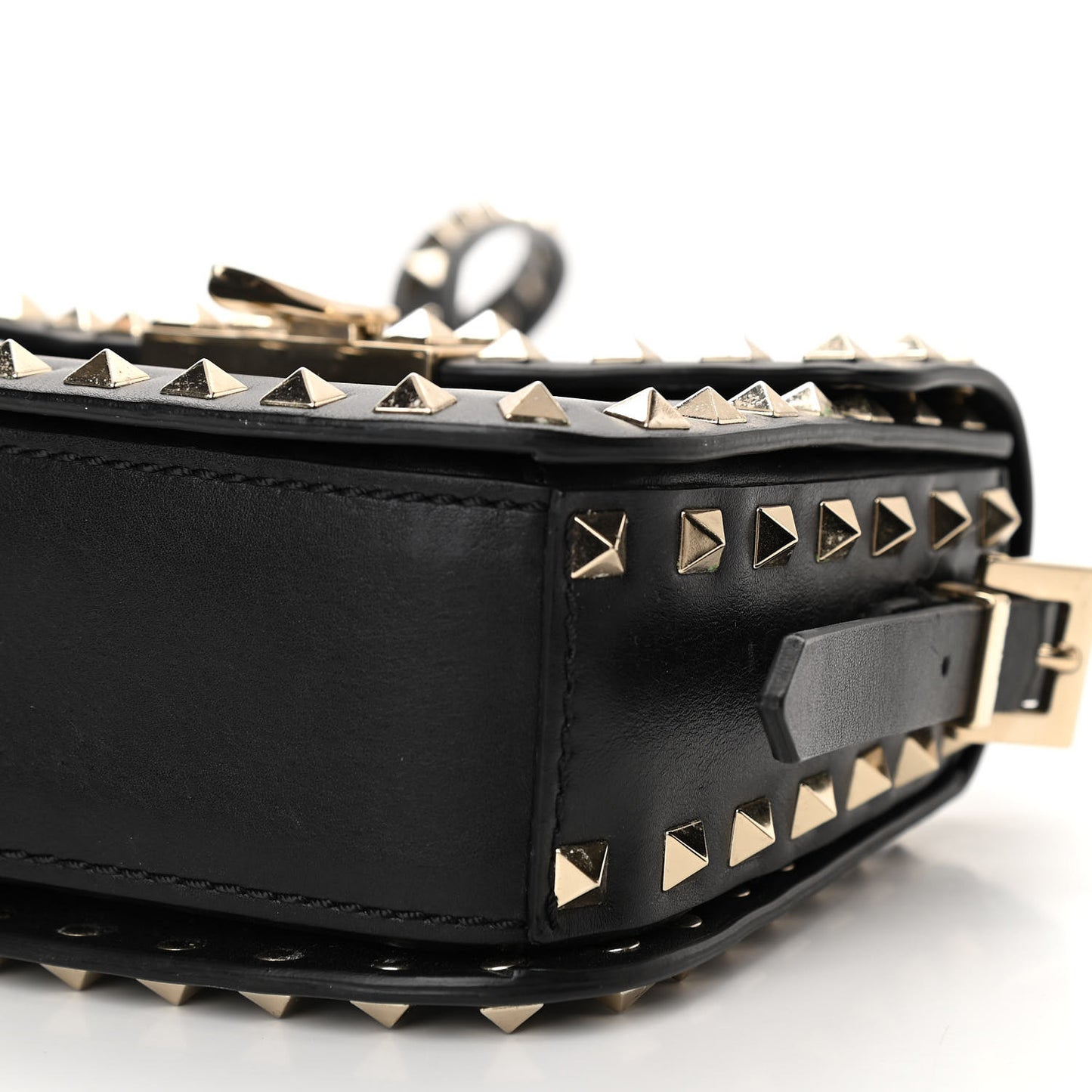 Vitello Small Rockstud Flap Saddle Bag Black