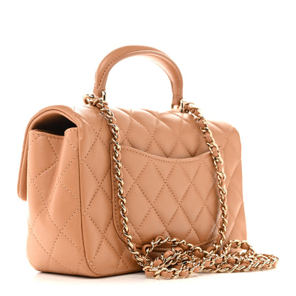 Chanel Lambskin Quilted Mini Top Handle Rectangular Flap Dark Beige 4 of 23