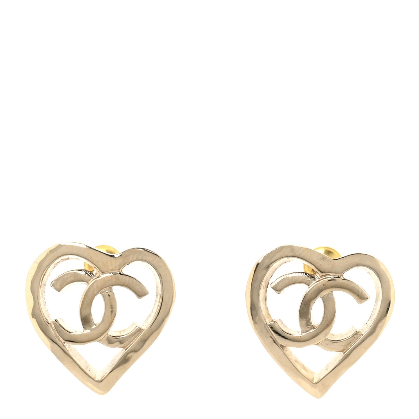 Metal CC Heart Coco In Love Earrings Gold