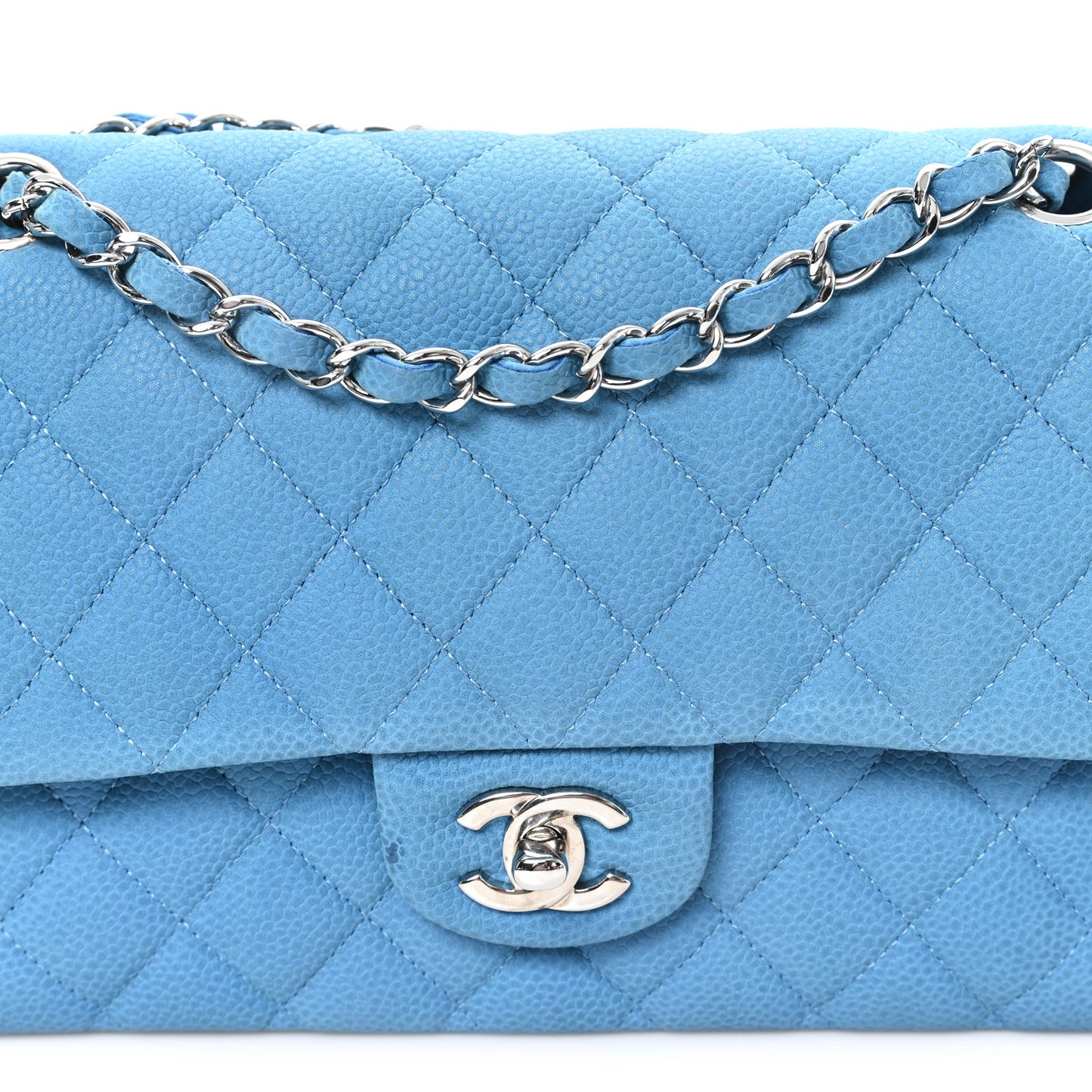 Iridescent Caviar Quilted Medium Double Flap Blue