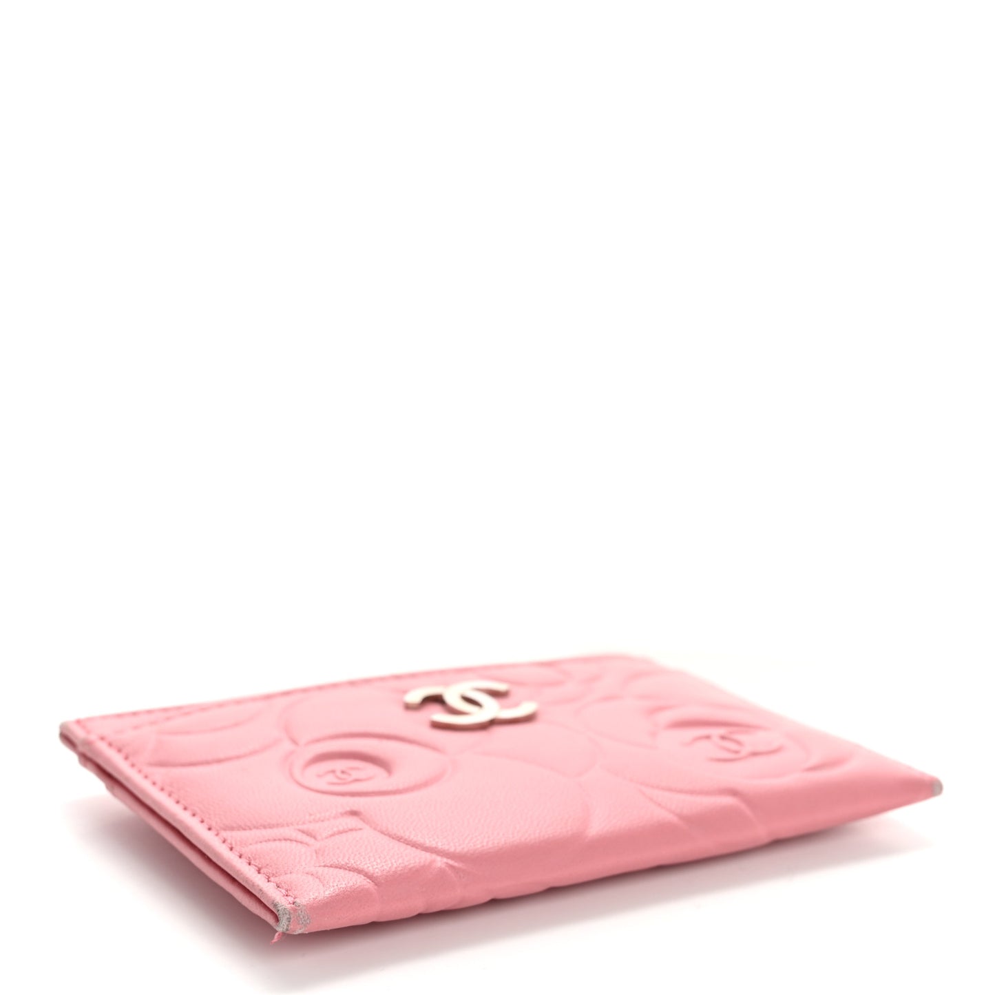 Lambskin Camellia Embossed Card Holder Pink