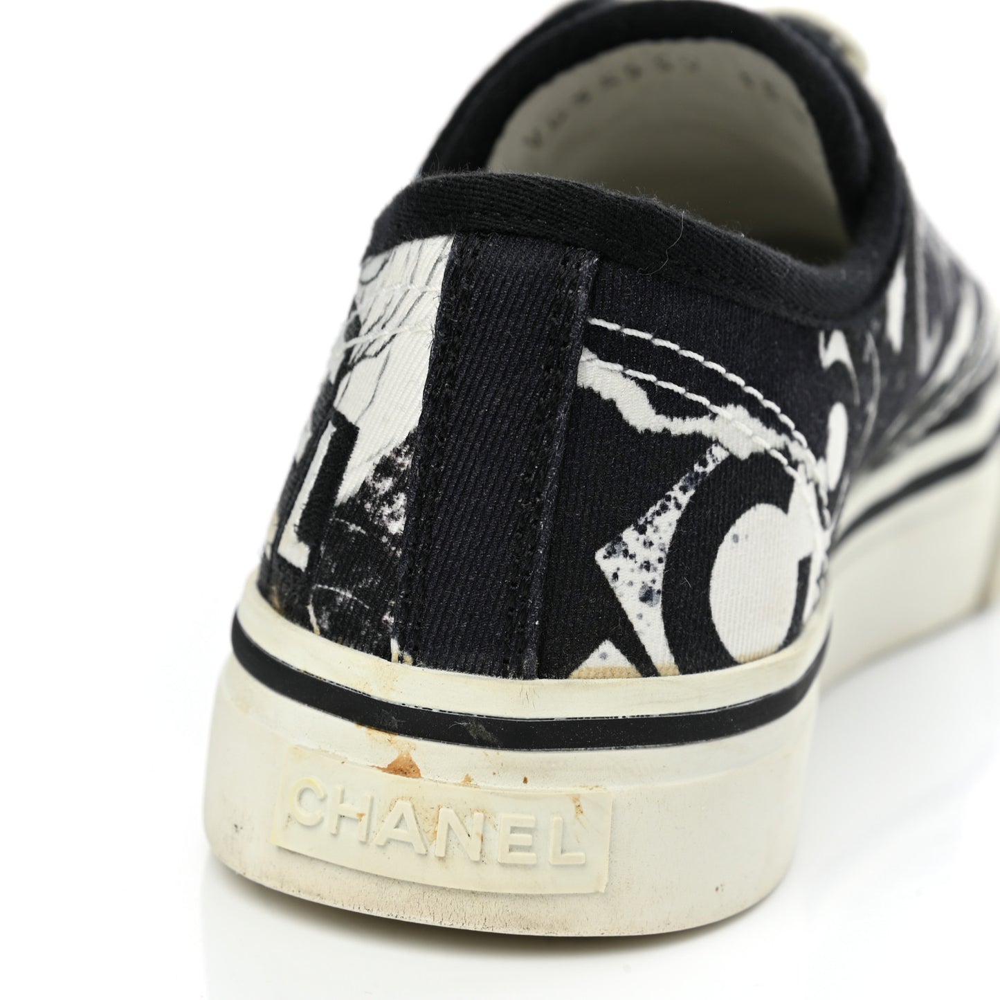 Printed Fabric Low Top Logo Sneakers 35.5 White Black