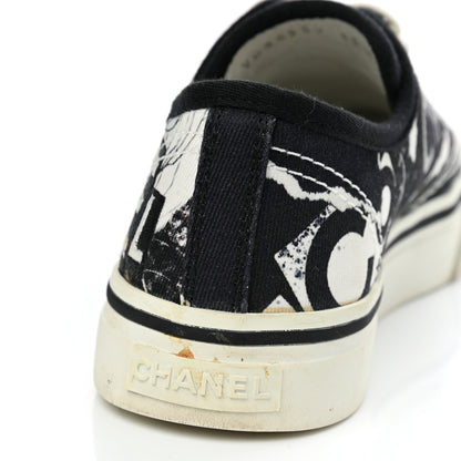 Chanel Printed Fabric Low Top Logo Sneakers 35.5 White Black 11 of 13