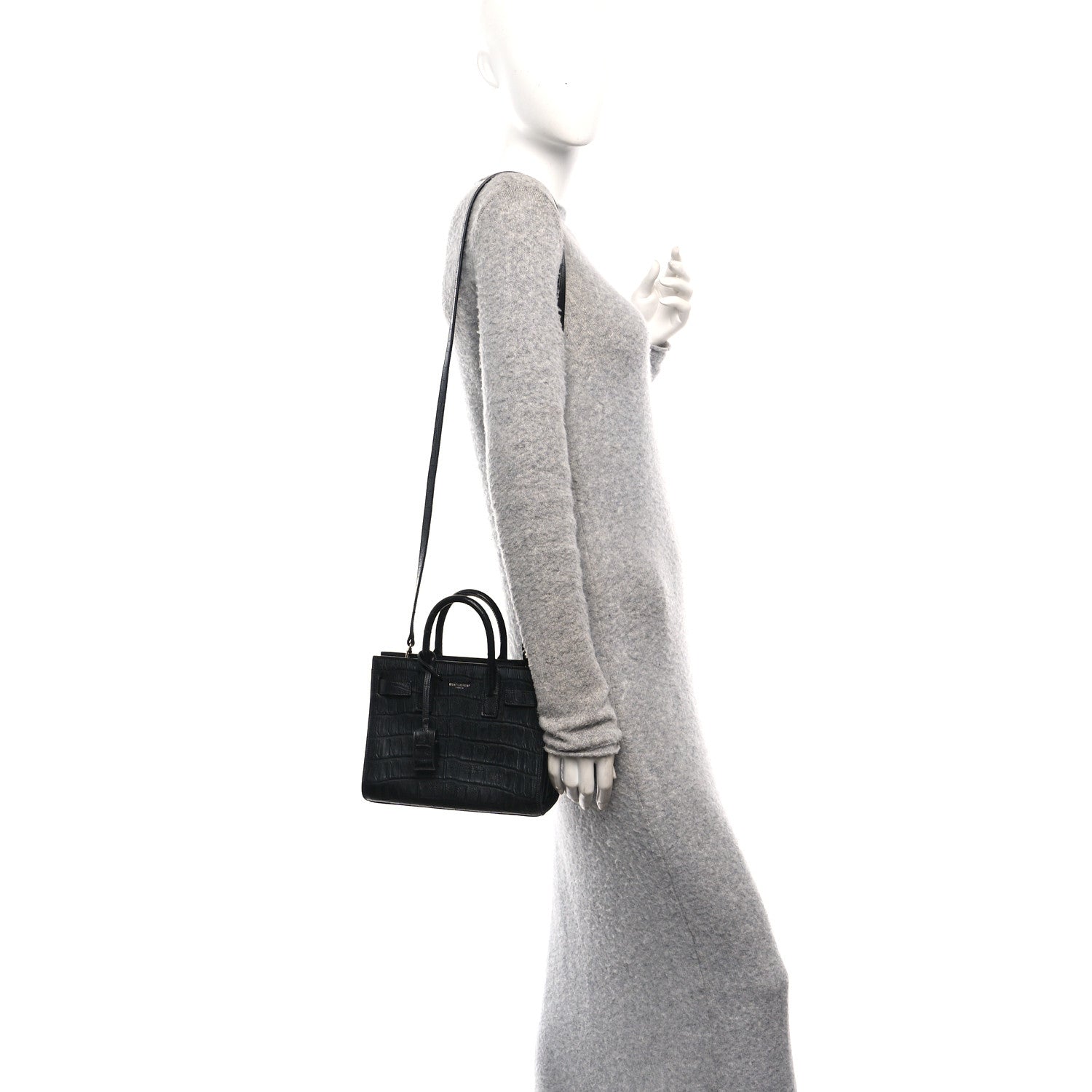 Saint Laurent Calfskin Crocodile Embossed Nano Sac De Jour Black 2 of 13