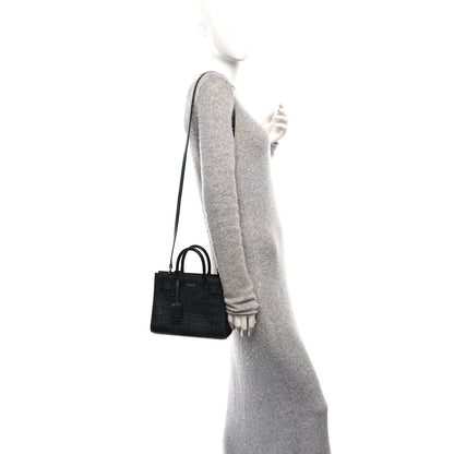 Saint Laurent Calfskin Crocodile Embossed Nano Sac De Jour Black 2 of 13