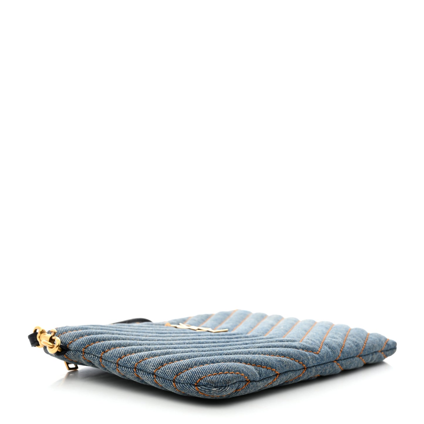 Denim Matelasse Chevron Monogram A5 Wristlet Blue