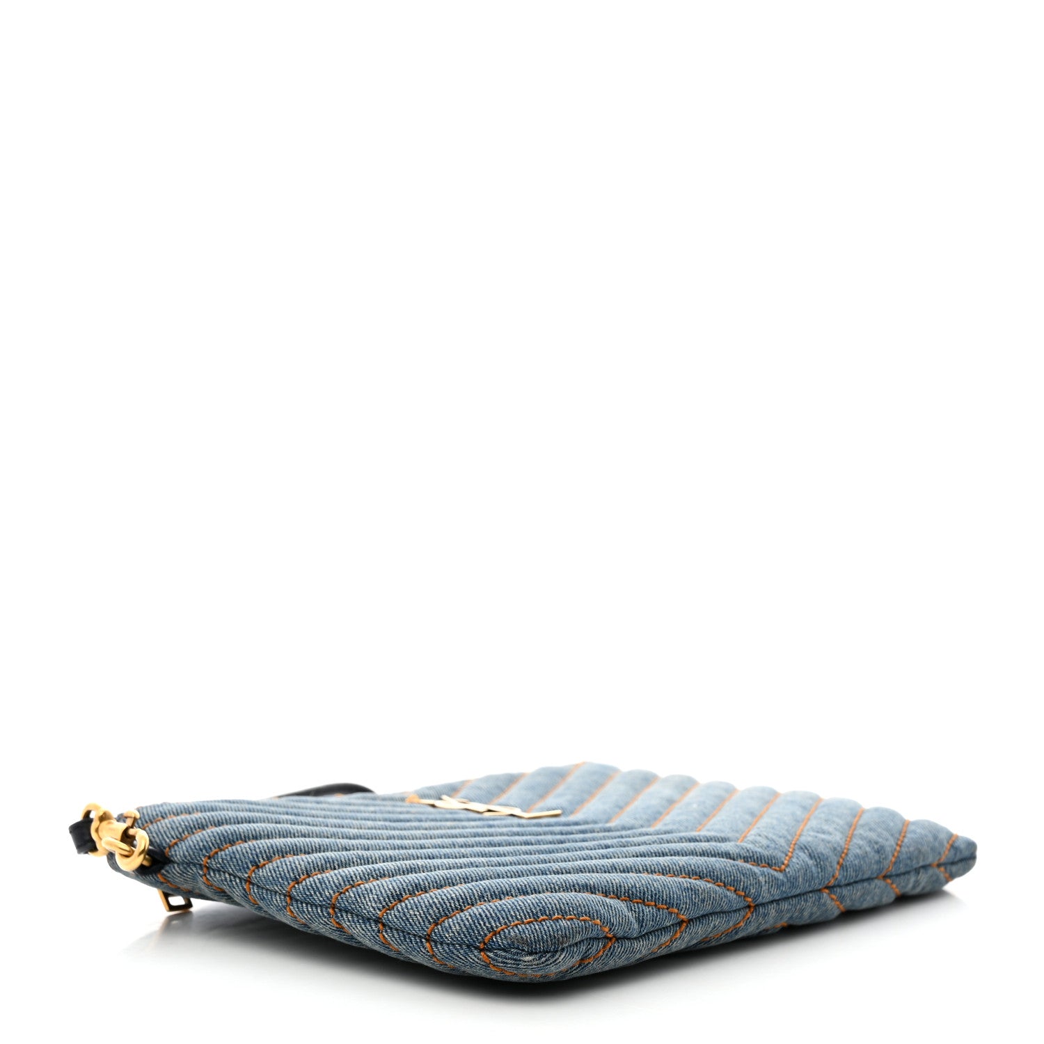 Saint Laurent Denim Matelasse Chevron Monogram A5 Wristlet Blue 4 of 9