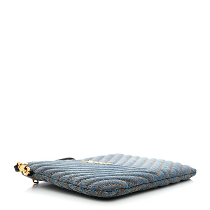 Saint Laurent Denim Matelasse Chevron Monogram A5 Wristlet Blue 4 of 9