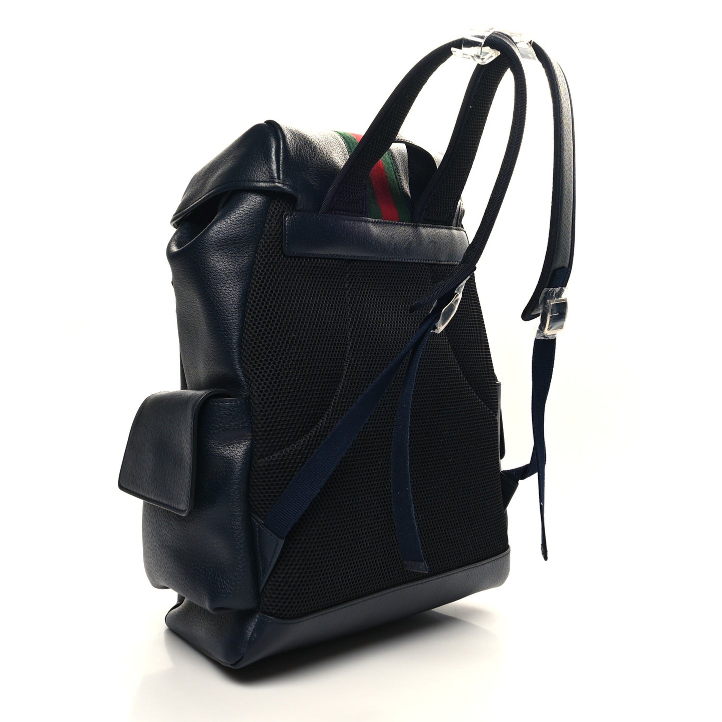 Textured Dollar Calfskin Web Medium Ophidia Double Buckle Backpack Blue Agata
