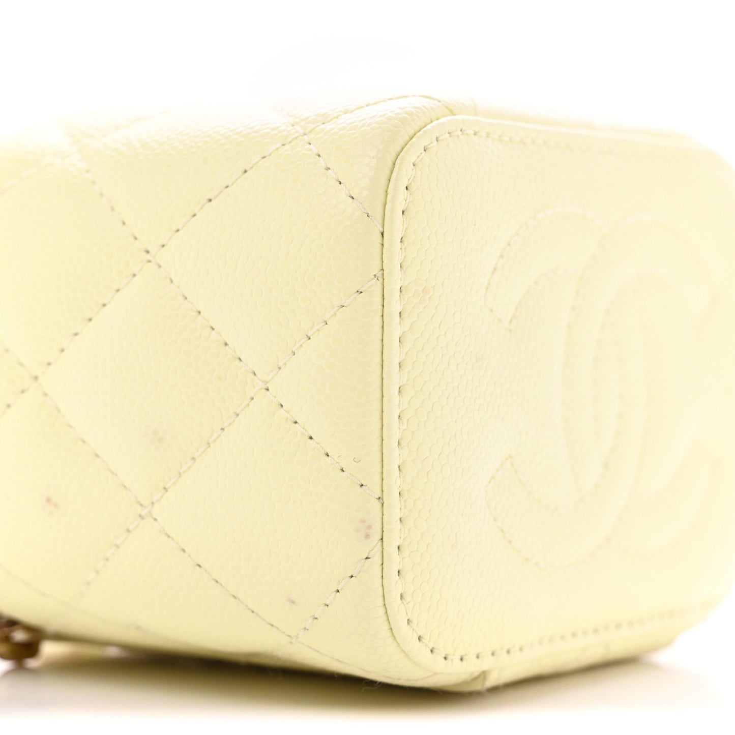 Caviar Quilted Mini Vanity Case With Chain Light Yellow