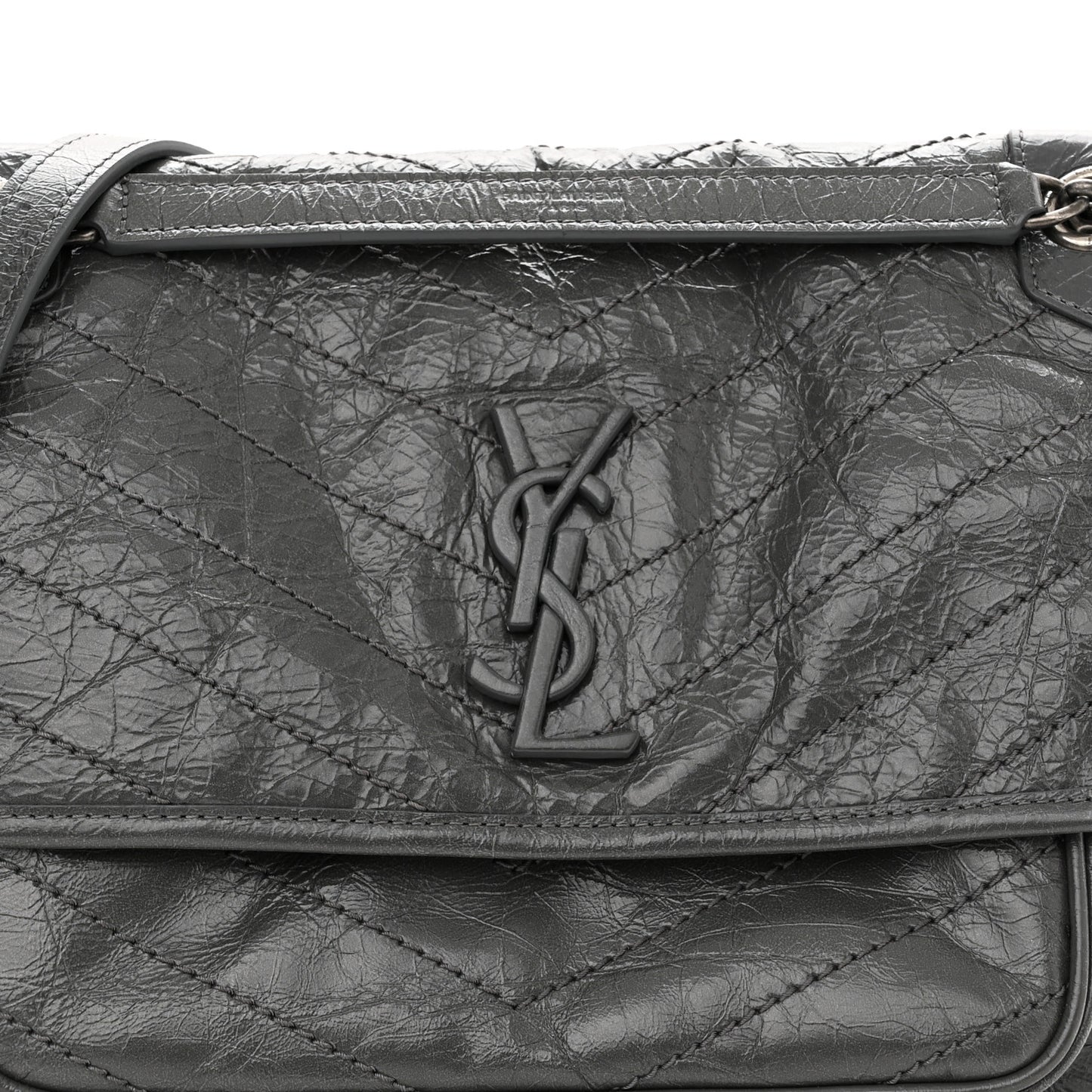 Crinkled Calfskin Matelasse Monogram Medium Niki Chain Satchel Storm