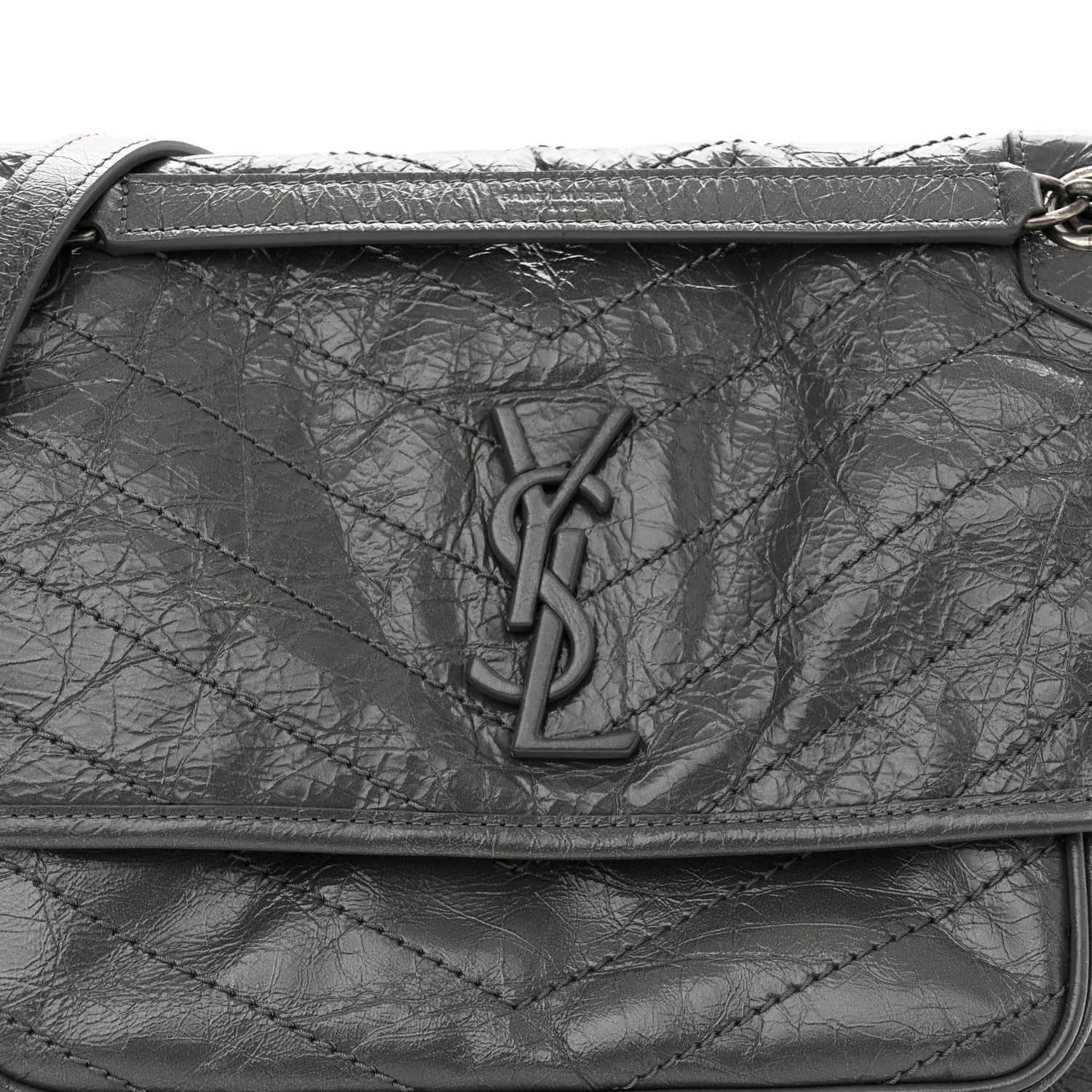 Saint Laurent Crinkled Calfskin Matelasse Monogram Medium Niki Chain Satchel Storm 8 of 10