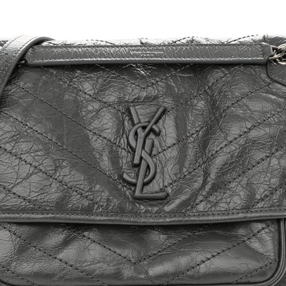 Saint Laurent Crinkled Calfskin Matelasse Monogram Medium Niki Chain Satchel Storm 8 of 10