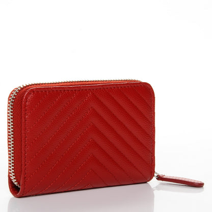 Chanel Caviar Chevron Quilted Zip Around Coin Purse Red 3 of 7