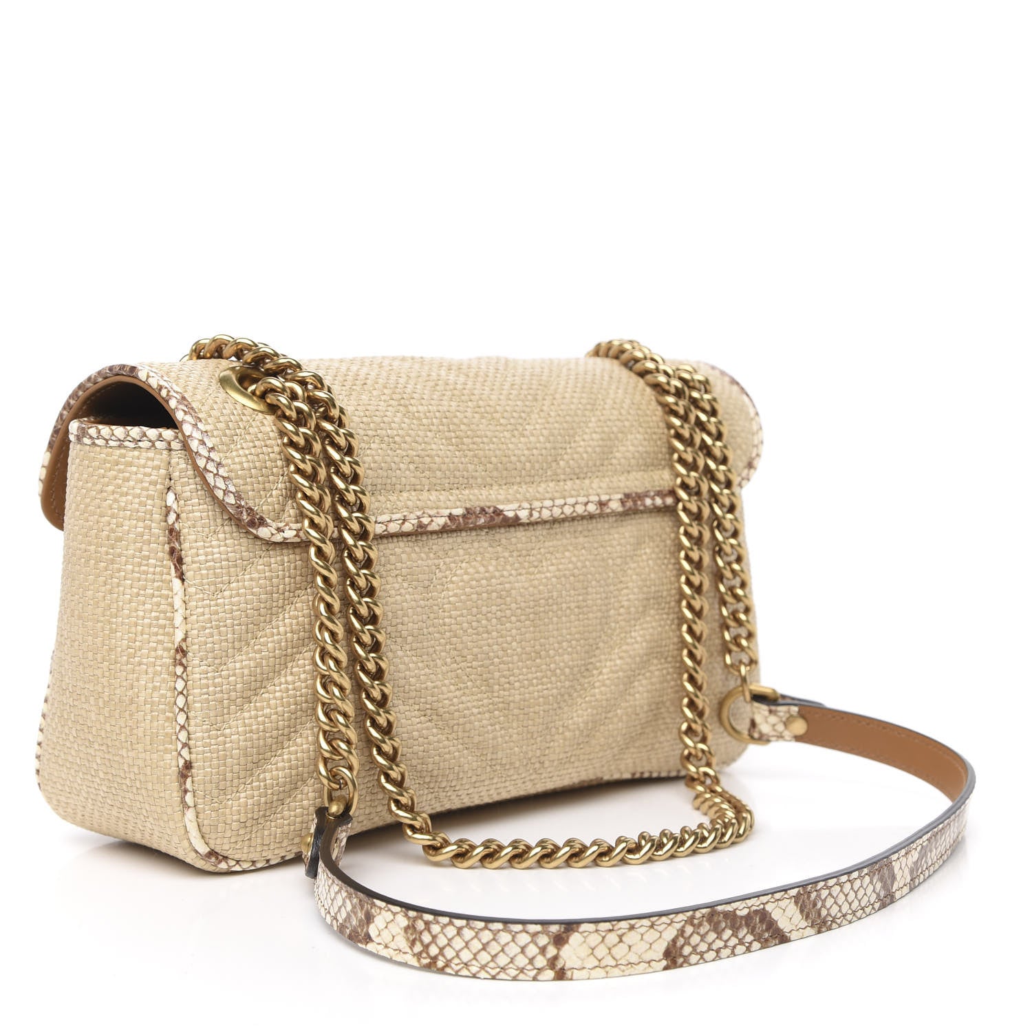 Gucci Raffia Elaphe Matelasse Small GG Marmont Shoulder Bag Natural Cream Brown 3 of 10