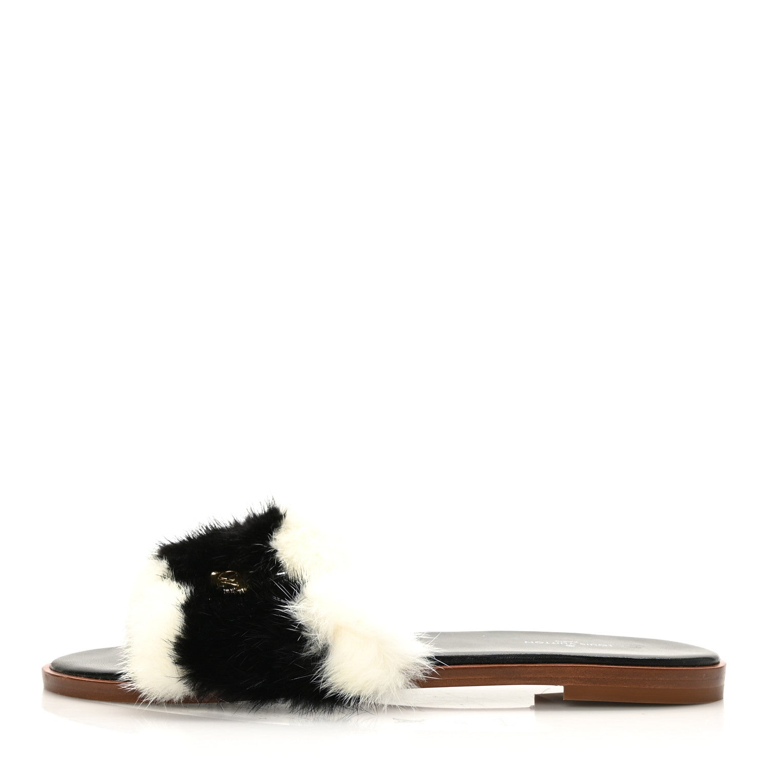 Louis Vuitton Mink Fur Lock It Flat Mule 38 Black White 1 of 7