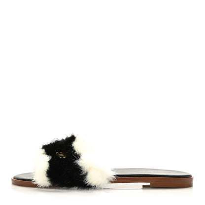 Louis Vuitton Mink Fur Lock It Flat Mule 38 Black White 1 of 7