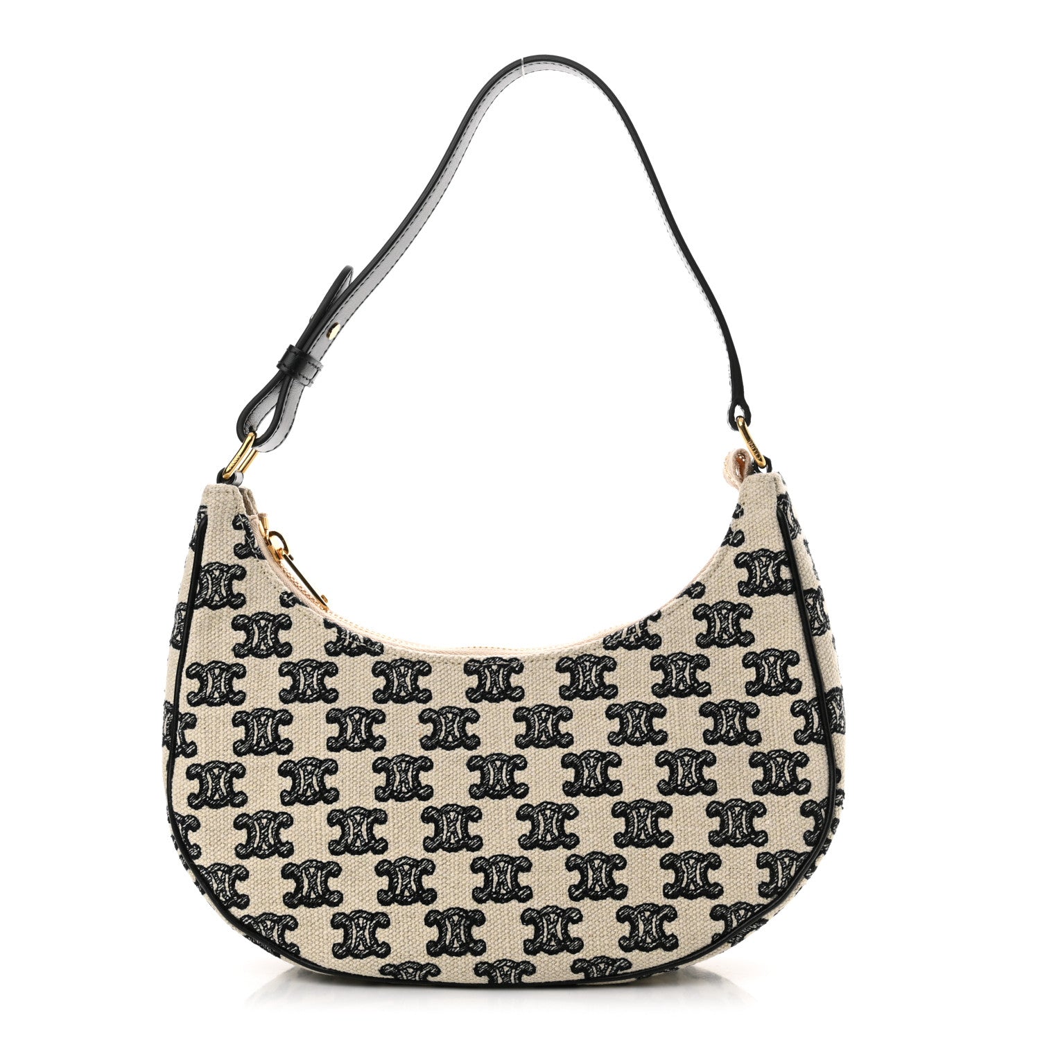Celine Cotton Gabardine Bouclette Embroidered Medium Strap Ava Triomphe Shoulder Bag Black 1 of 10