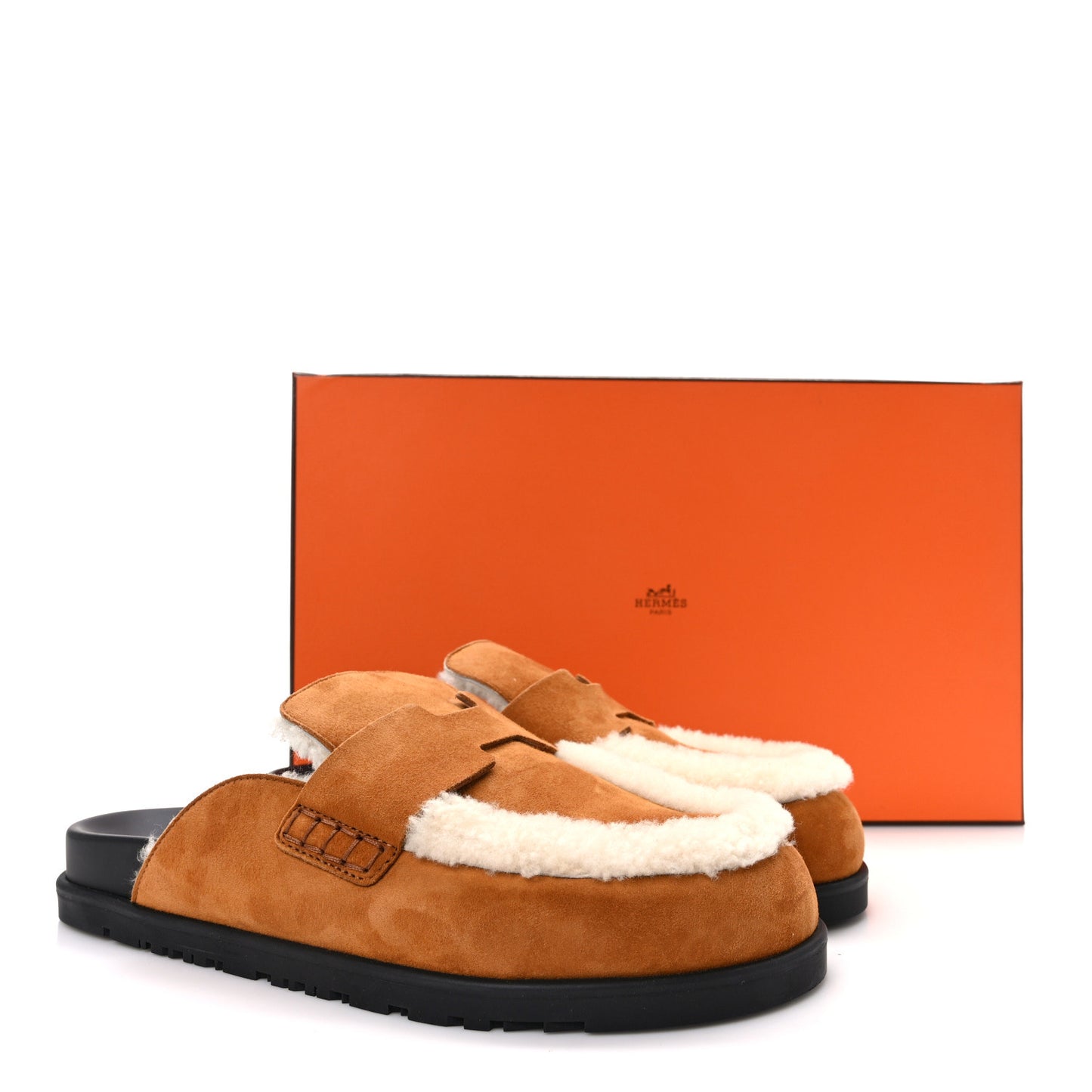 Suede Goatskin Shearling Go Mules 38 Beige Kraft Ecru