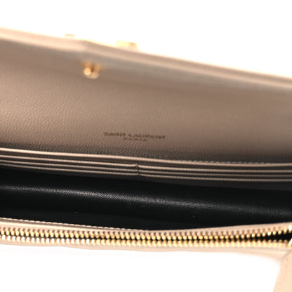 Saint Laurent Grain De Poudre Matelasse Chevron Monogram Envelope Chain Wallet Dark Beige 4 of 11
