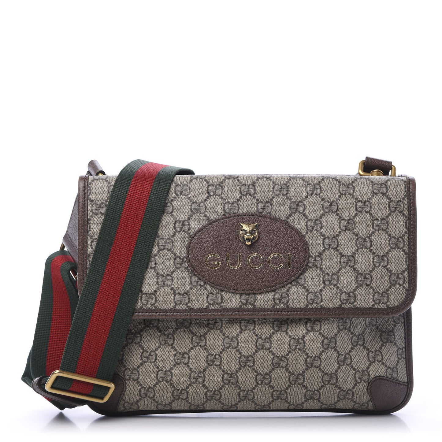 GG Supreme Monogram Web Neo Vintage Double Flap Messenger Bag Beige New Acero