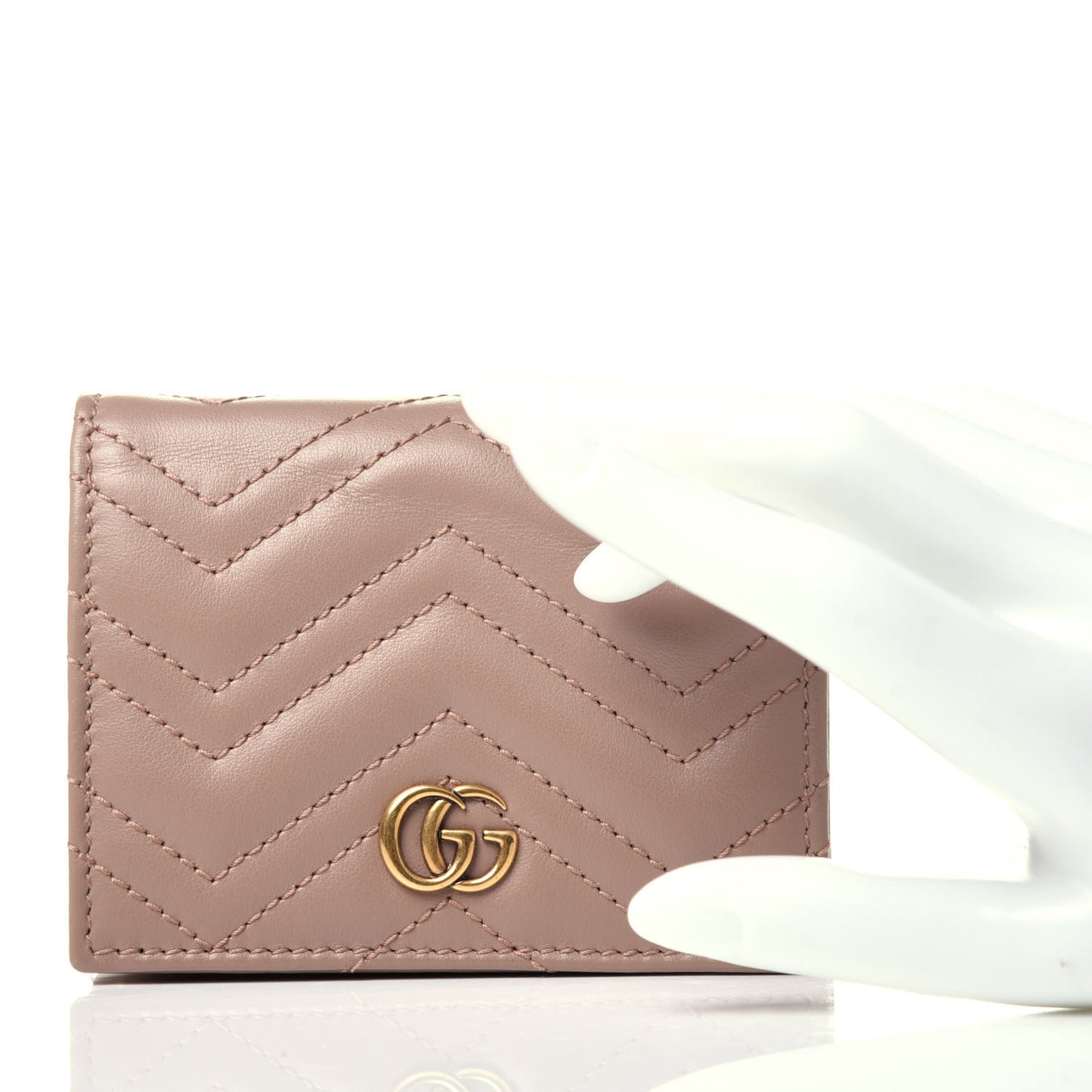 Calfskin Matelasse GG Marmont Card Case Wallet Porcelain Rose