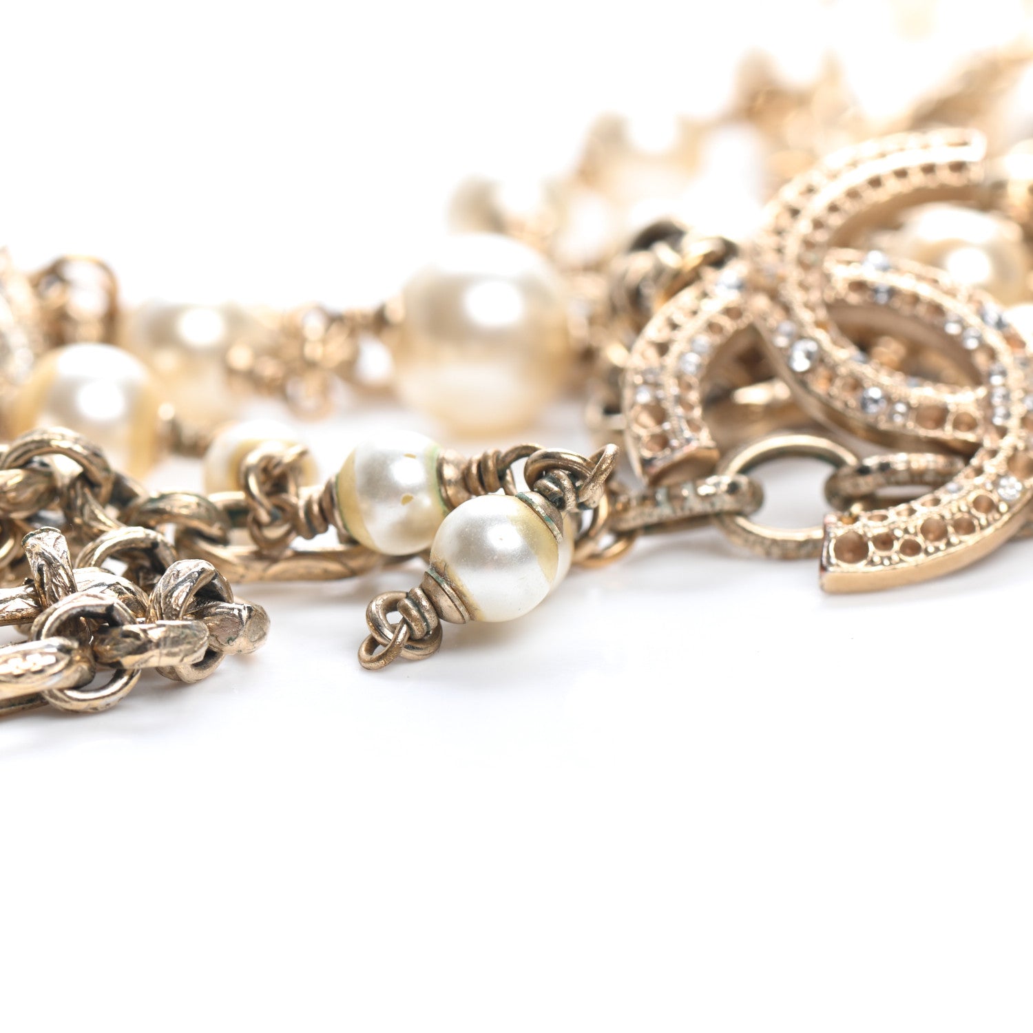 Chanel Graduated Pearl Crystal CC Long Necklace Gold 8 of 9