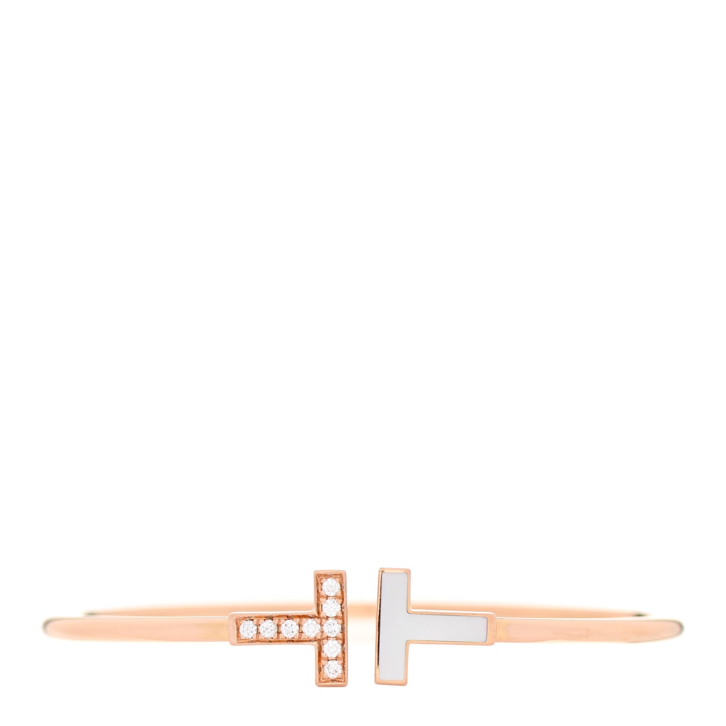 18K Rose Gold Diamond Mother of Pearl T Wire Bracelet