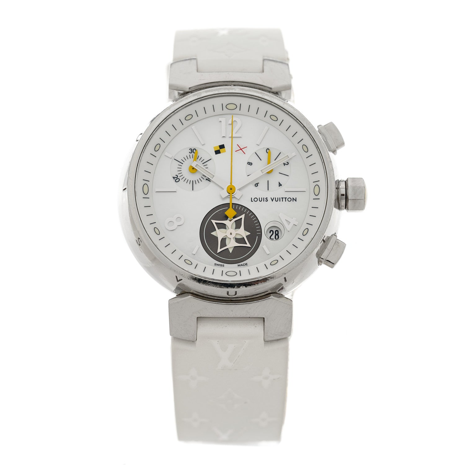 Louis Vuitton Stainless Steel Rubber Mother of Pearl 34mm Tambour Lovely Cup Quartz Watch 1 of 5
