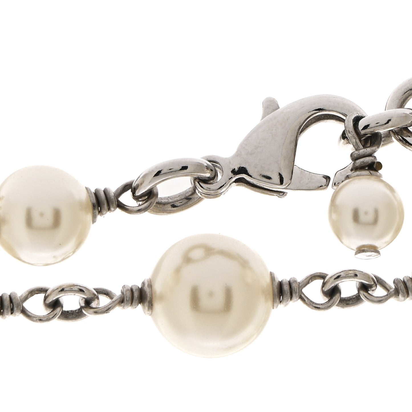 Crystal Pearl CC Long Necklace Silver